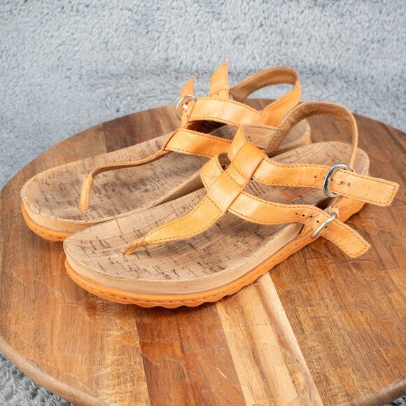 Born Sandals Womens Reta Ankle Strappy Flats Thong Orange Leather Sandals Size 7 - Picture 3 of 6